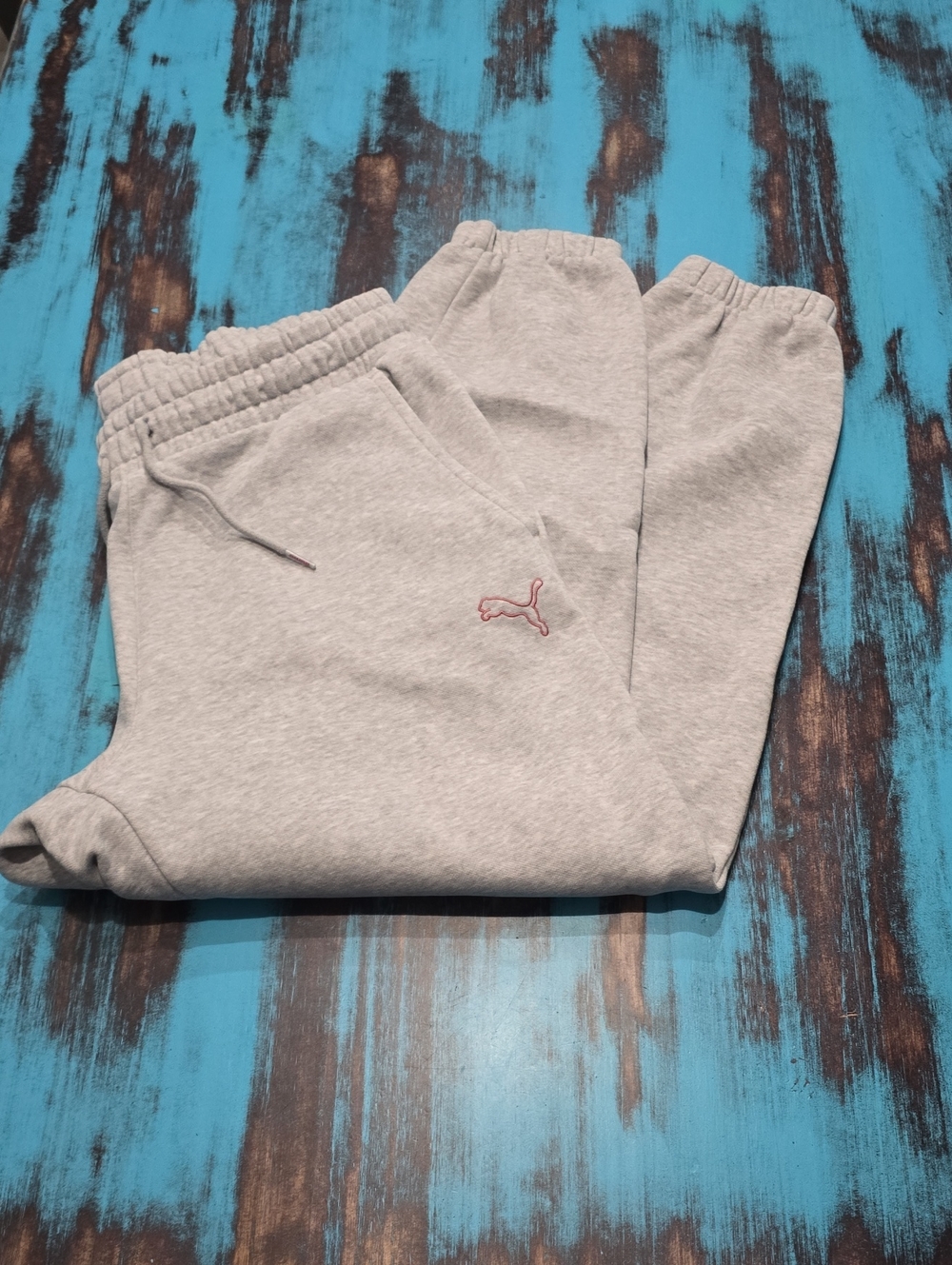 Puma Light Gray Joggers with Pink Puma Logo